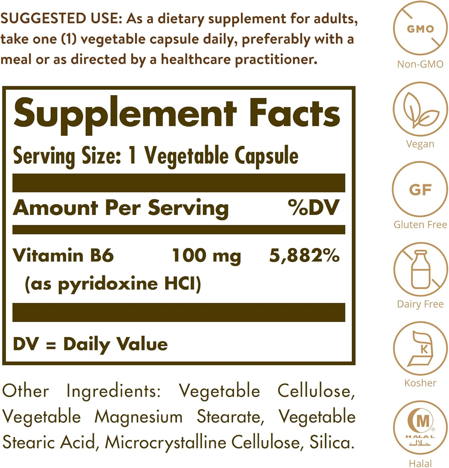 Solgar Vitamin B6 100 mg Capsules - Supports Energy, Heart Health & Nervous System - Non-GMO, Vegan, Gluten Free - 250 Servings