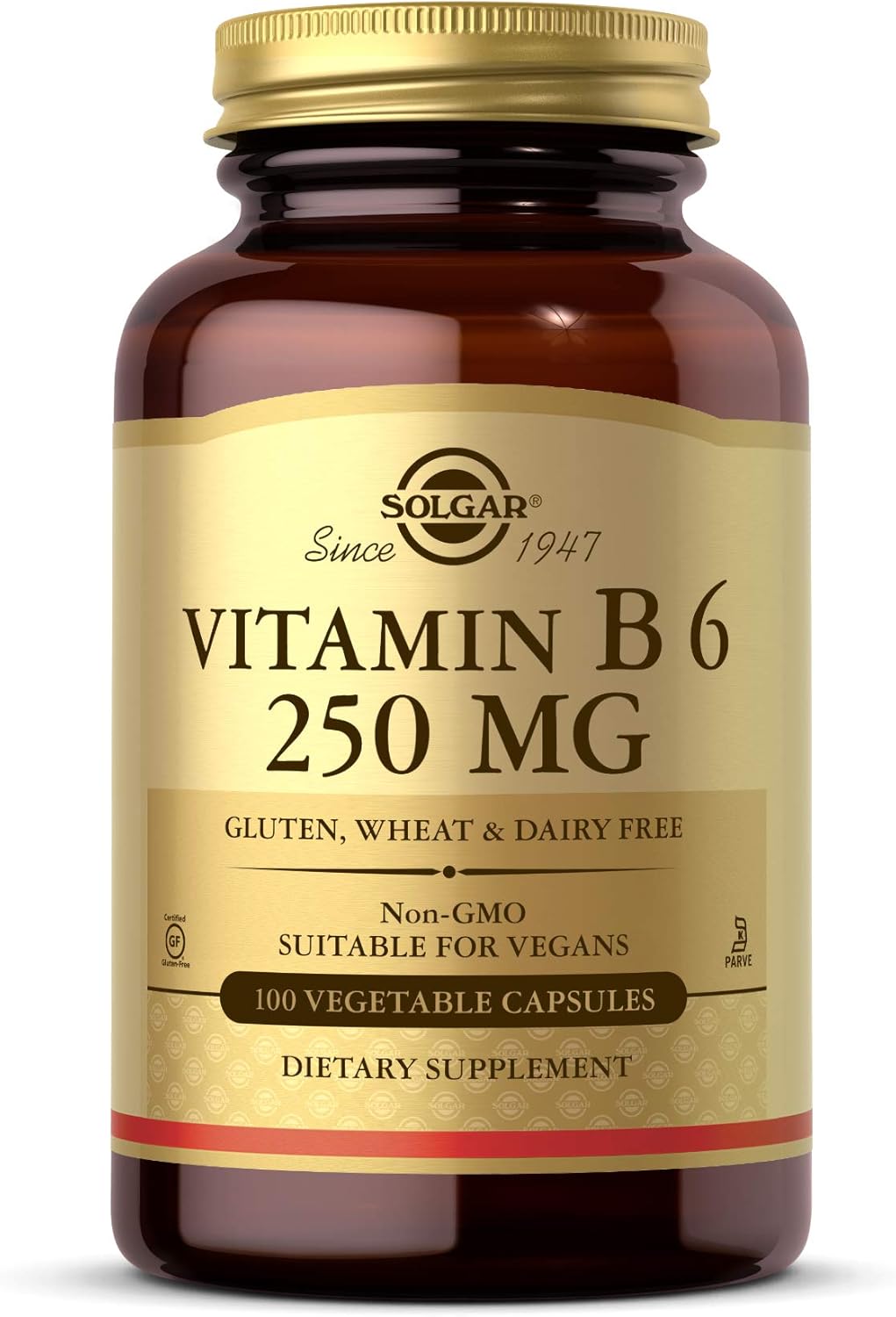 Solgar Vitamin B6 Capsules - 250 mg, 100 Count - Energy Metabolism & Heart Health Support - Non-GMO, Vegan, Gluten-Free