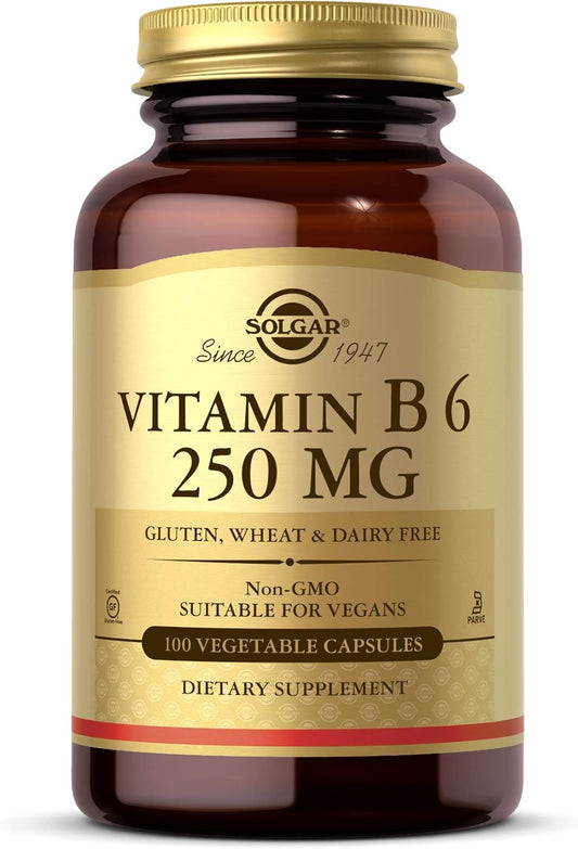 Solgar Vitamin B6 Capsules - 250 mg, 100 Count - Energy Metabolism & Heart Health Support - Non-GMO, Vegan, Gluten-Free