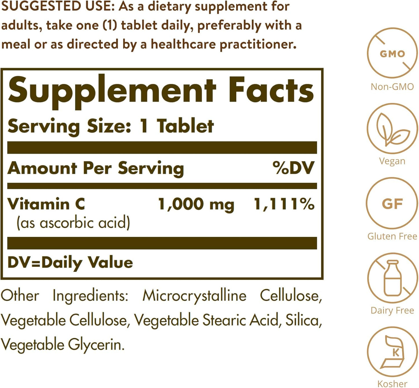 Solgar Vitamin C 1000mg Tablets - Antioxidant & Immune Support for Skin & Joints - Bioflavonoids Supplement - Non-GMO, Vegan, Gluten Free - 90 Servings