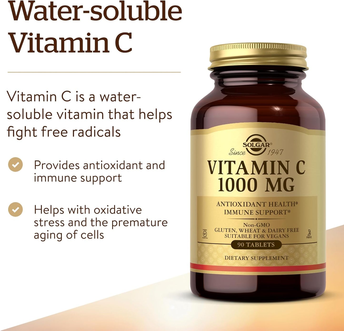 Solgar Vitamin C 1000mg Tablets - Antioxidant & Immune Support for Skin & Joints - Bioflavonoids Supplement - Non-GMO, Vegan, Gluten Free - 90 Servings