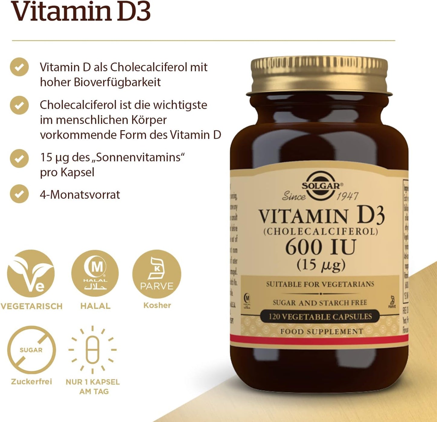 Solgar Vitamin D3 Capsules 15mcg (600IU) for Bone & Tooth Health - Immune Boost - Non-GMO, Gluten-Free, Dairy-Free - 120 Servings - BoostGo Australia