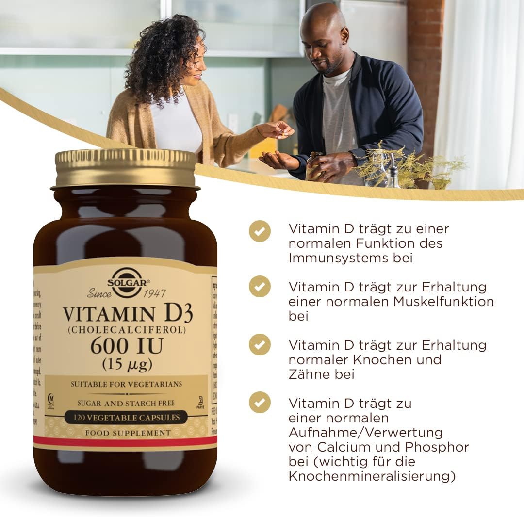 Solgar Vitamin D3 Capsules 15mcg (600IU) for Bone & Tooth Health - Immune Boost - Non-GMO, Gluten-Free, Dairy-Free - 120 Servings - BoostGo Australia