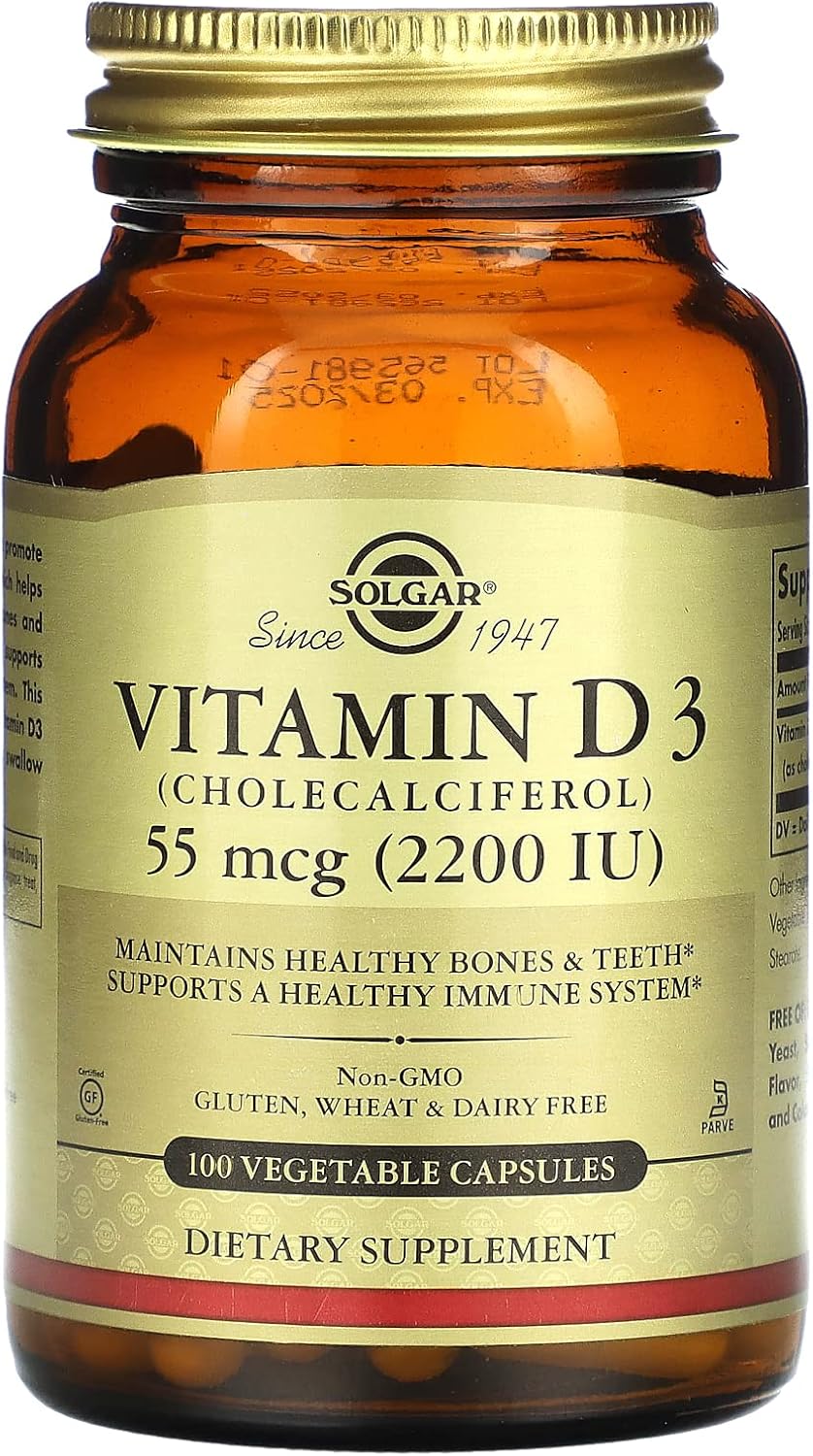 Solgar Vitamin D3 Cholecalciferol 2,200 IU Supplement - 100 Vegetarian Capsules