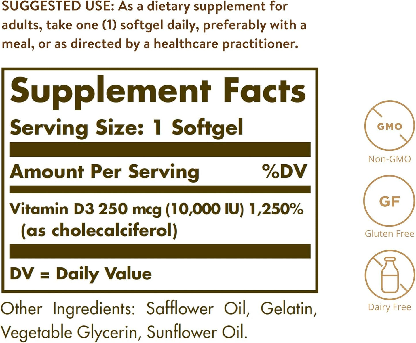 Solgar Vitamin D3 Softgels 250 MCG (10,000 IU) - Bone & Teeth Health - Immune System Support - Non GMO, Gluten Free, Dairy Free - 120 Servings - BoostGo Australia