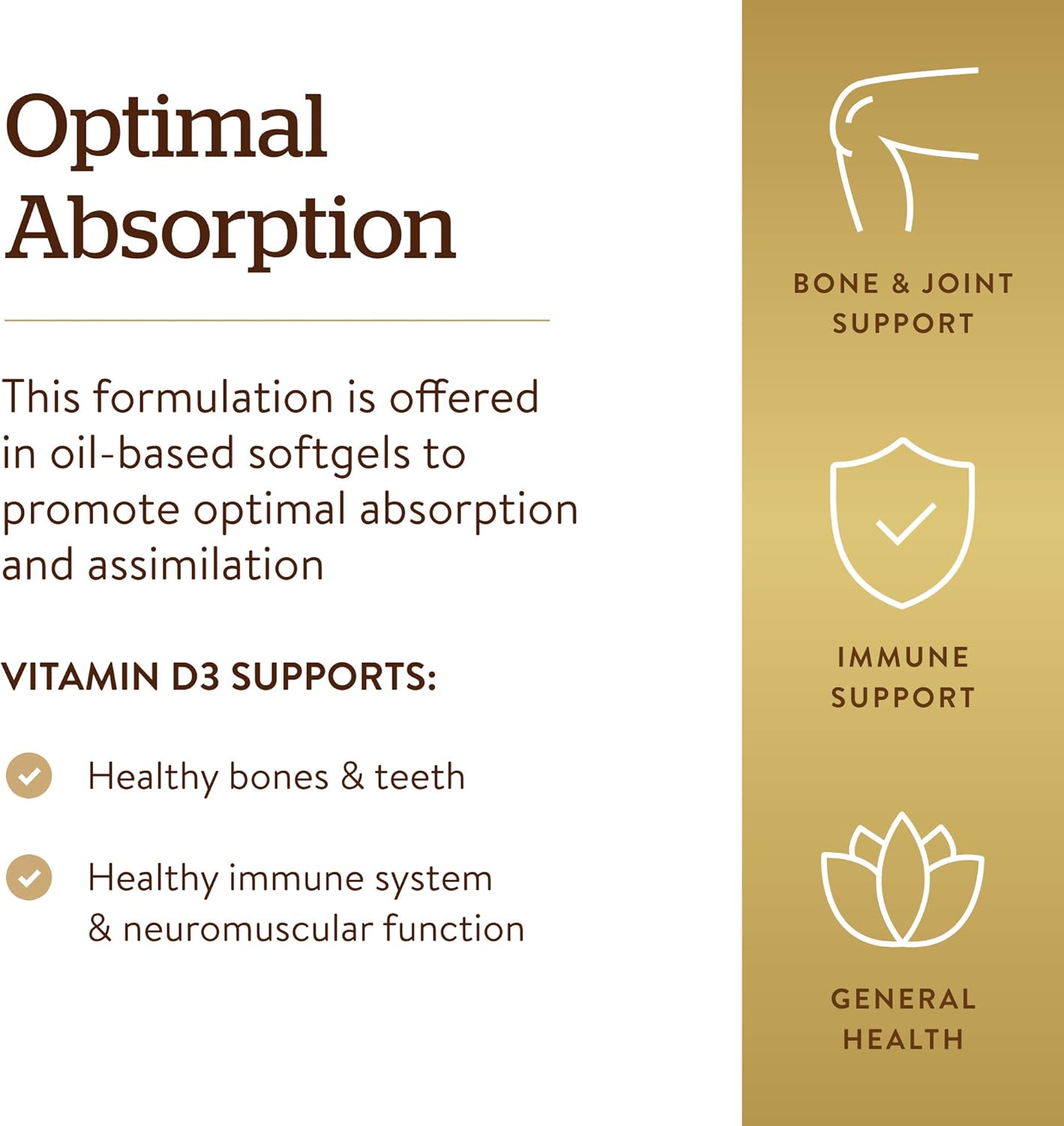 Solgar Vitamin D3 Softgels 5000 IU (125 MCG) - Bone & Teeth Health Support - Immune System Booster - Non GMO, Gluten Free - 100 Servings