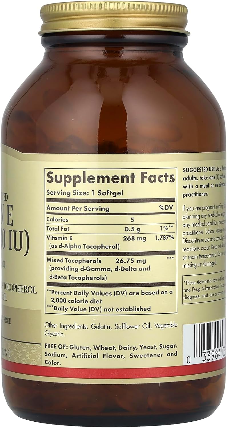 Solgar Vitamin E Softgels with Mixed Tocopherols, 268 mg (400 IU), 250 Count