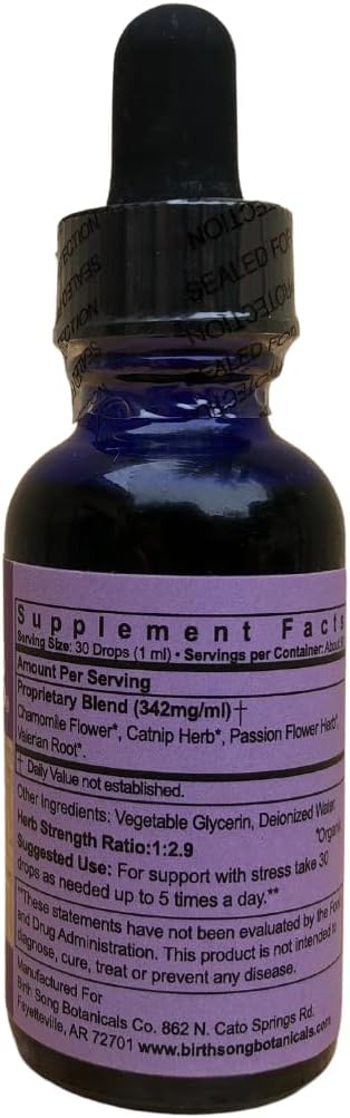 Solid & Serene Herbal Stress Support Tincture with Passionflower - Natural Relaxation Drops (1 oz)