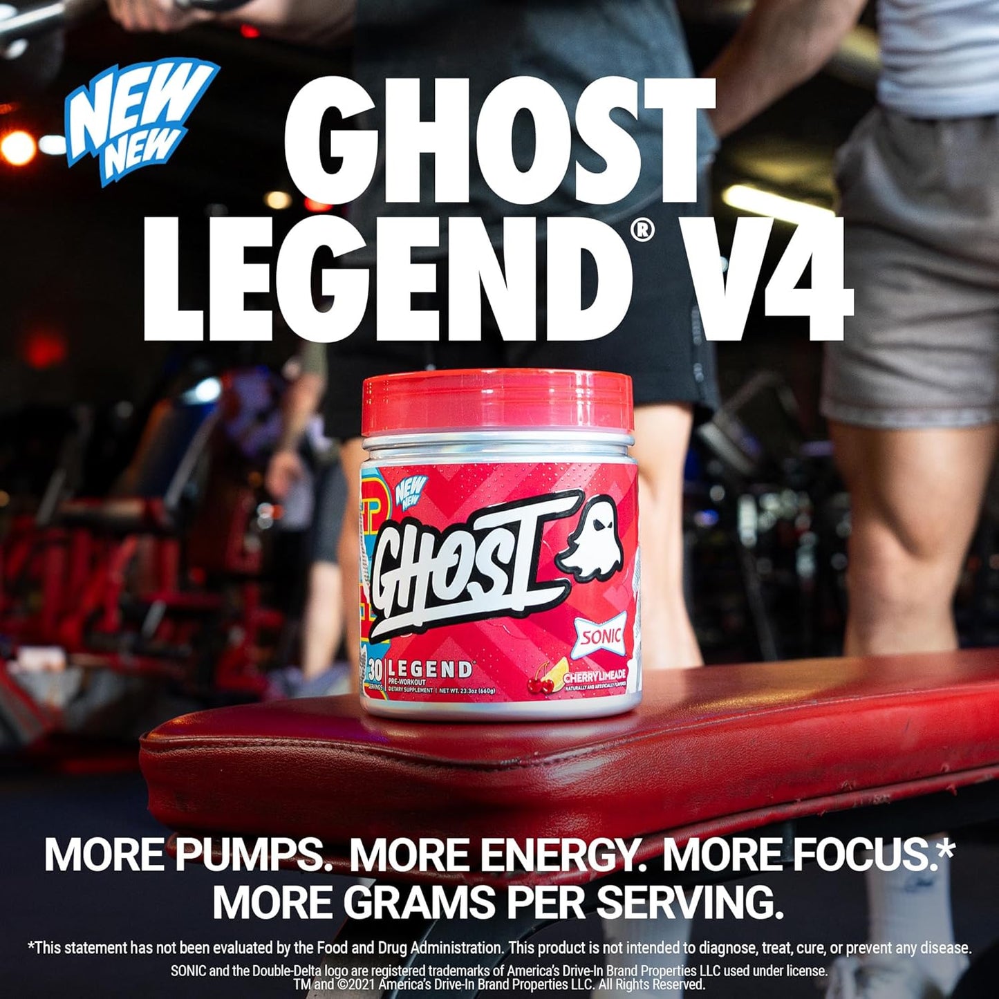 Sonic Cherry Limeade GHOST Legend V4 Pre-Workout Powder - 30 Servings, Energy & Focus for Men & Women with Choline, L-Citrulline, & Beta Alanine
