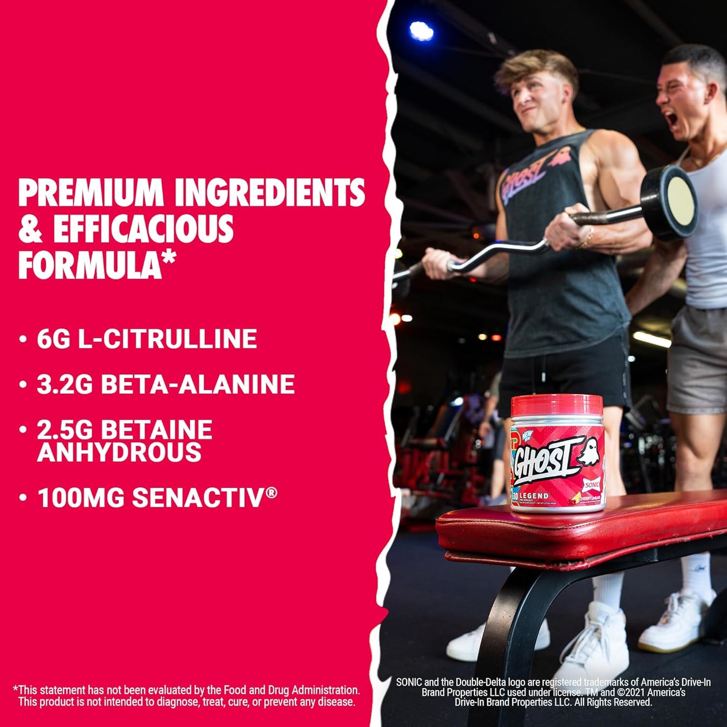Sonic Cherry Limeade GHOST Legend V4 Pre-Workout Powder - 30 Servings, Energy & Focus for Men & Women with Choline, L-Citrulline, & Beta Alanine