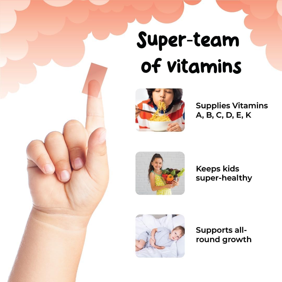 SOUL NUTRITIONS Kids' Super Vita-Mini Strips - Essential Vitamins & Minerals, Raspberry Flavor, Vegan, Sugar-Free, 30 Pack