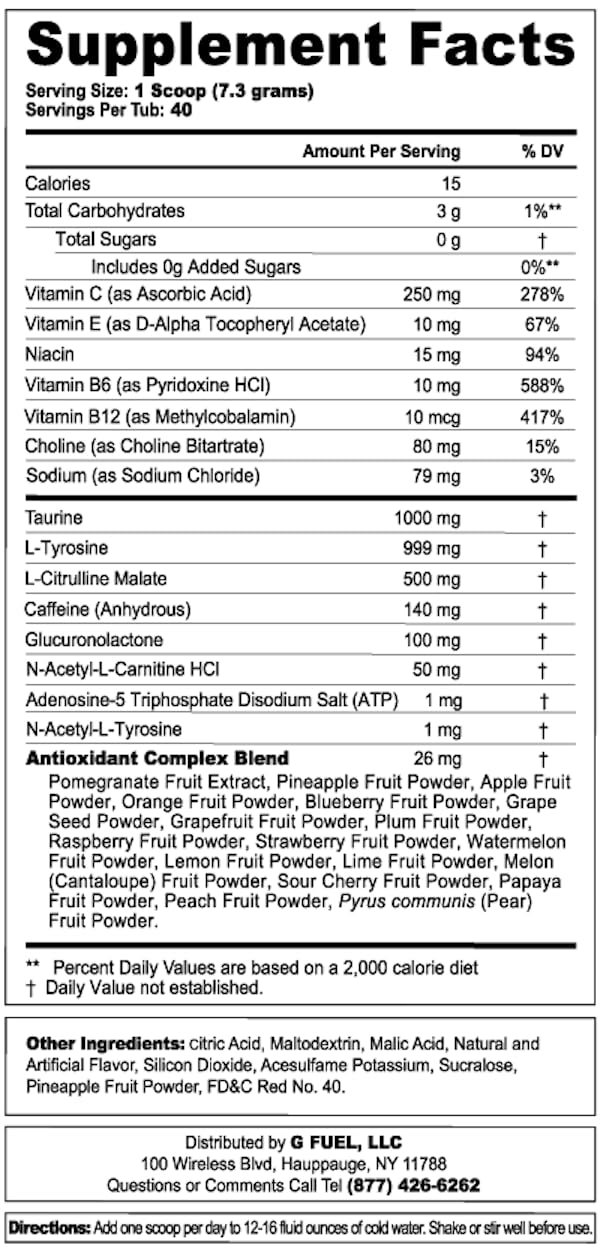 Sour Fruit Punch G Fuel Energy Drink Powder - Pre Workout Mix for Gaming, Sugar Free Amino Energy with Vitamins & Antioxidants, 10.3oz