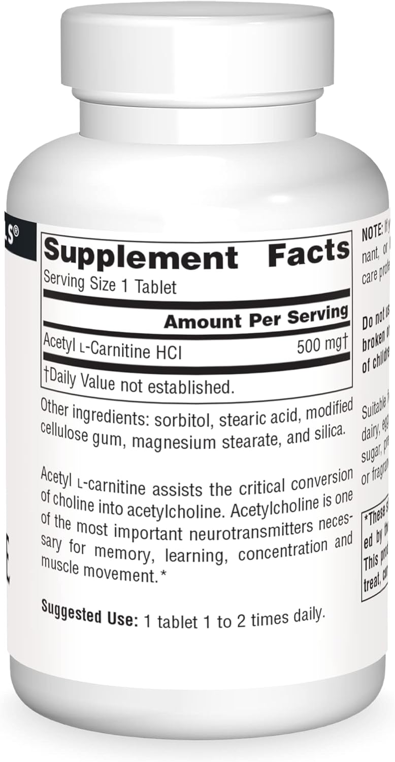 Source Naturals Acetyl L-Carnitine 500mg - 60 Tablets for Cognitive Support and Energy Boost