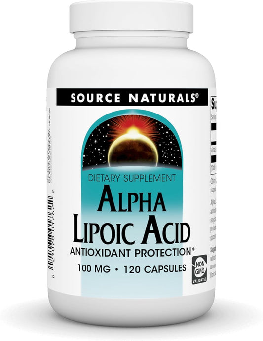 Source Naturals Alpha Lipoic Acid 100mg Capsules - Promotes Healthy Sugar Metabolism, Liver Function, and Energy Production - 120 Count