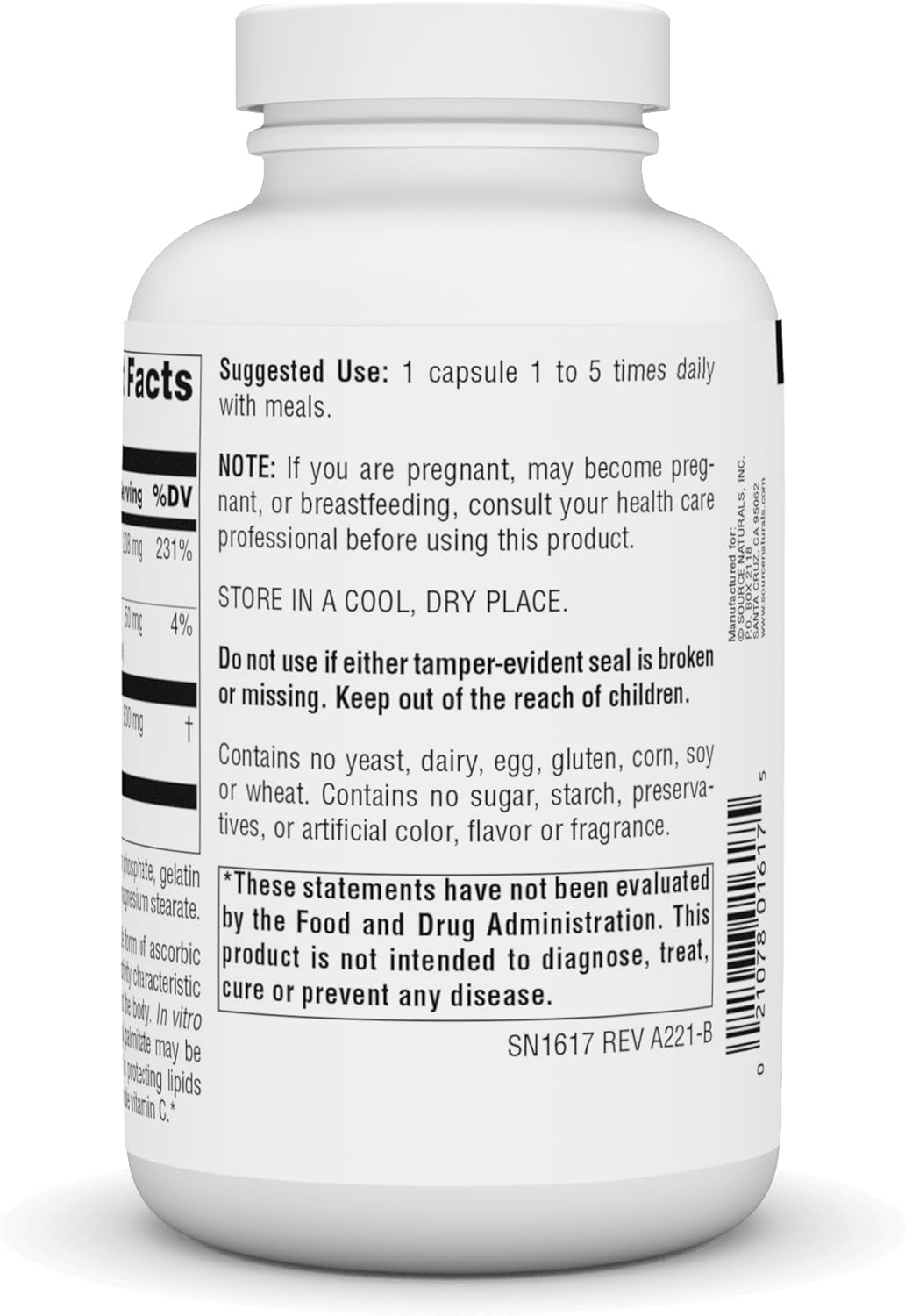 Source Naturals Ascorbyl Palmitate 500mg Vitamin C Ester Supplement - 180 Capsules, High Absorption Formula
