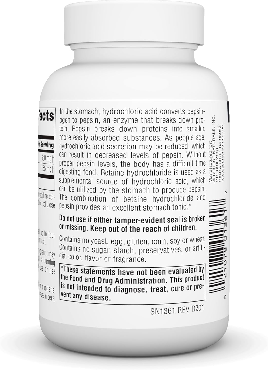Source Naturals Betaine HCL 650mg - 90 Tablets for Digestion Support