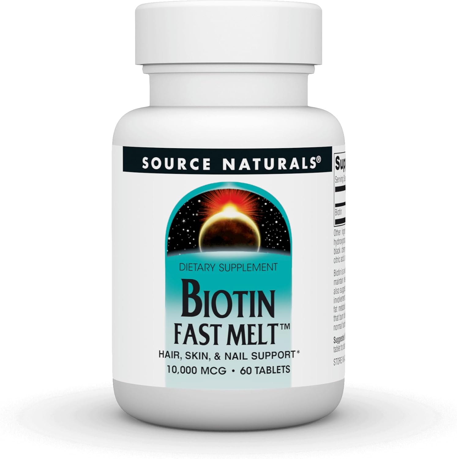 Source Naturals Biotin Fast Melt Tablets for Hair, Skin, and Nails Support - 10,000 mcg, 60 Tablets