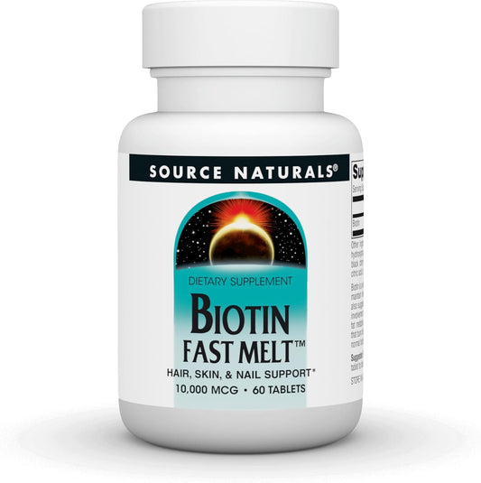 Source Naturals Biotin Fast Melt Tablets for Hair, Skin, and Nails Support - 10,000 mcg, 60 Tablets