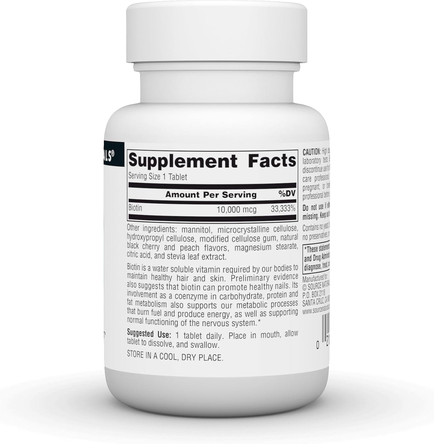 Source Naturals Biotin Fast Melt Tablets for Hair, Skin, and Nails Support - 10,000 mcg, 60 Tablets