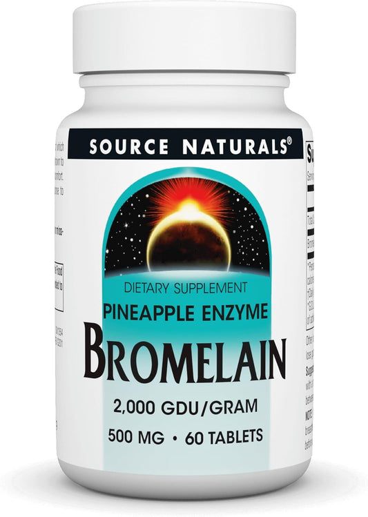 Source Naturals Bromelain 2000 GDU/Gram Pineapple Enzyme Tablets - 500 MG, 60 Count