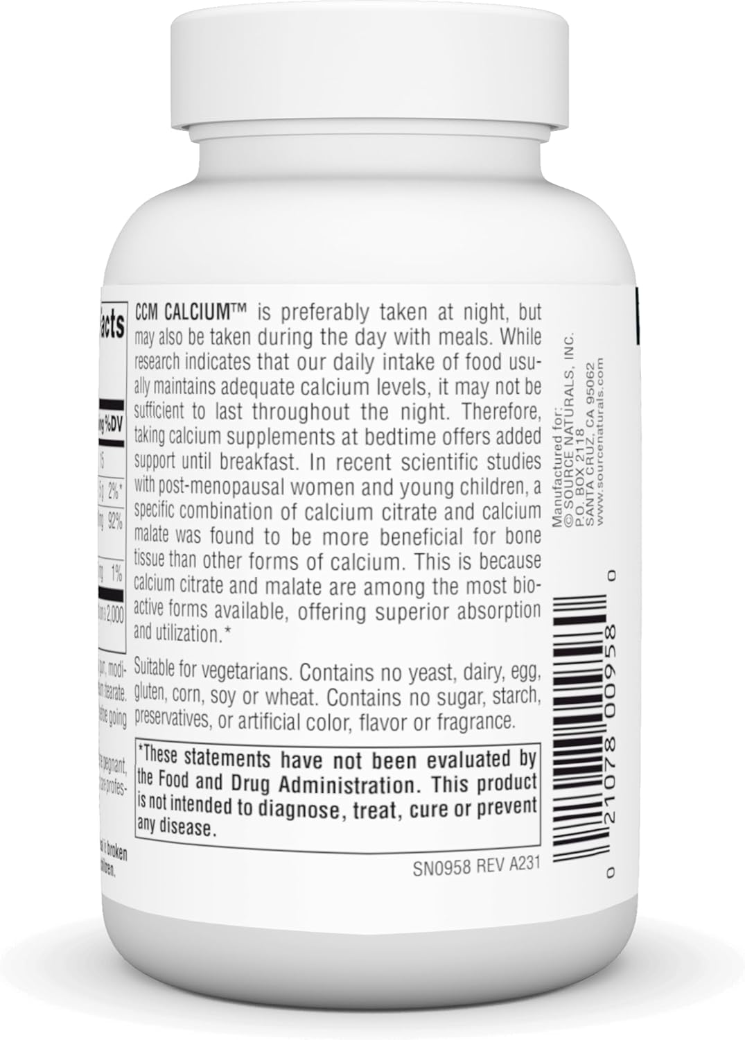 Source Naturals CCM Calcium Citrate/Malate Tablets - 60 Count