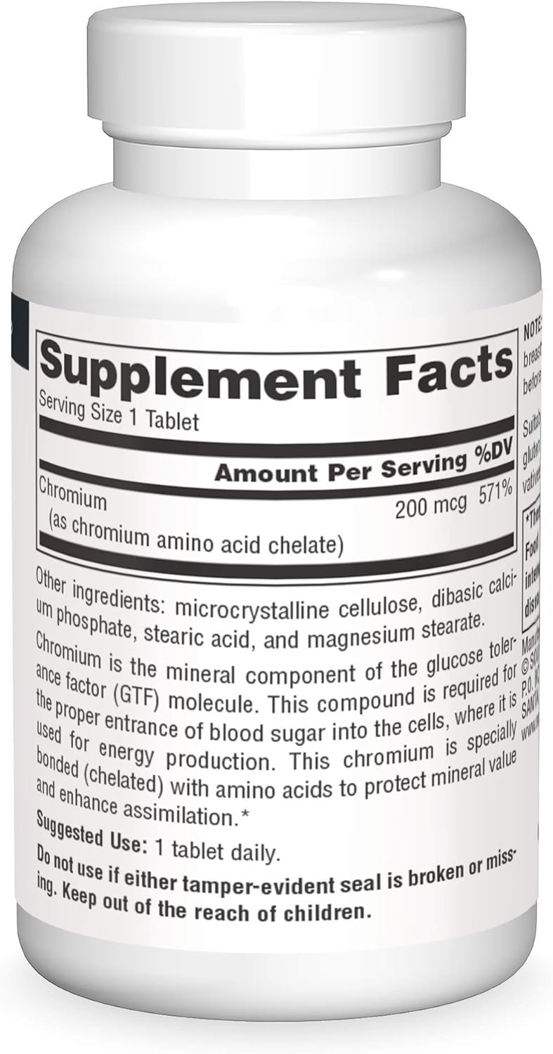 Source Naturals Chromium Chelate 200mcg - 100 Tablets for Blood Sugar Support