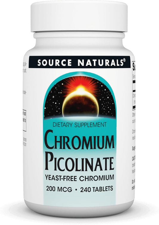 Source Naturals Chromium Picolinate - High Potency 200 Mcg Supplement, 240 Tablets for Blood Sugar Support