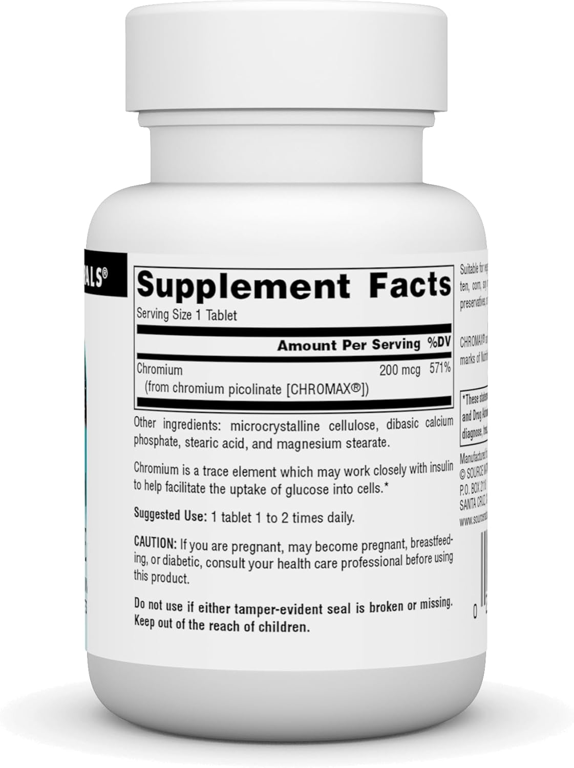 Source Naturals Chromium Picolinate 200 mcg - 60 Tablets | Yeast-Free Chromium Supplement