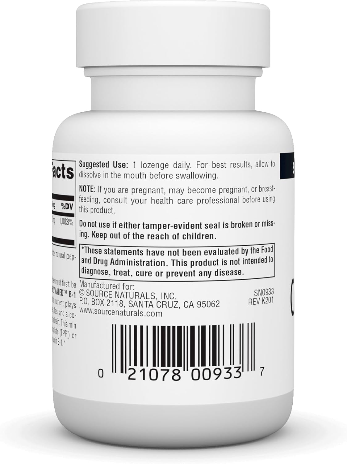 Source Naturals Coenzymated B-1 25mg Thiamin Cocarboxylase Lozenges - 60 Quick-Dissolve Tablets