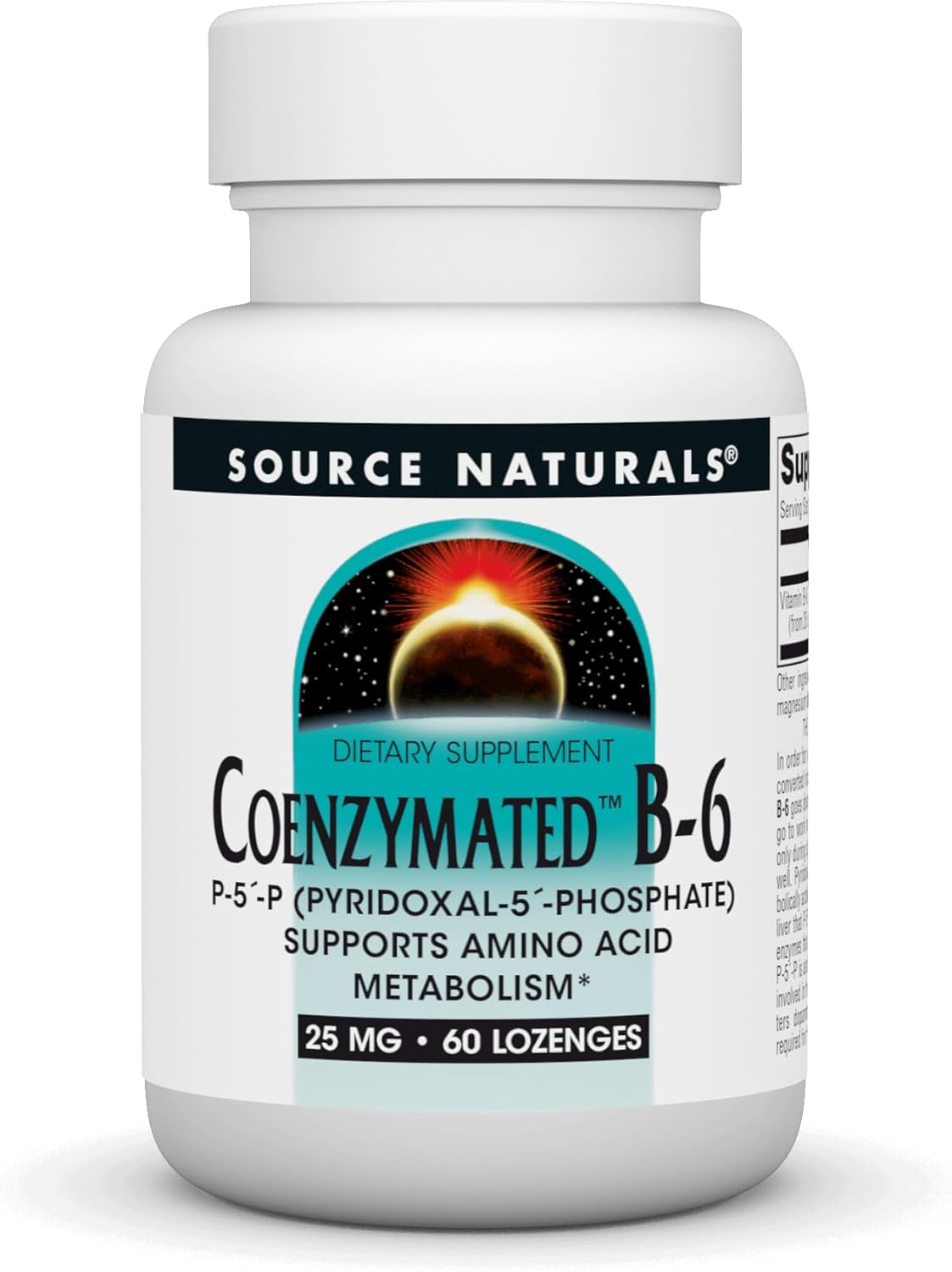 Source Naturals Coenzymated B-6 25mg P-5 Pyridoxal-5 Phosphate Lozenges for Amino Acid Metabolism - 60 Count