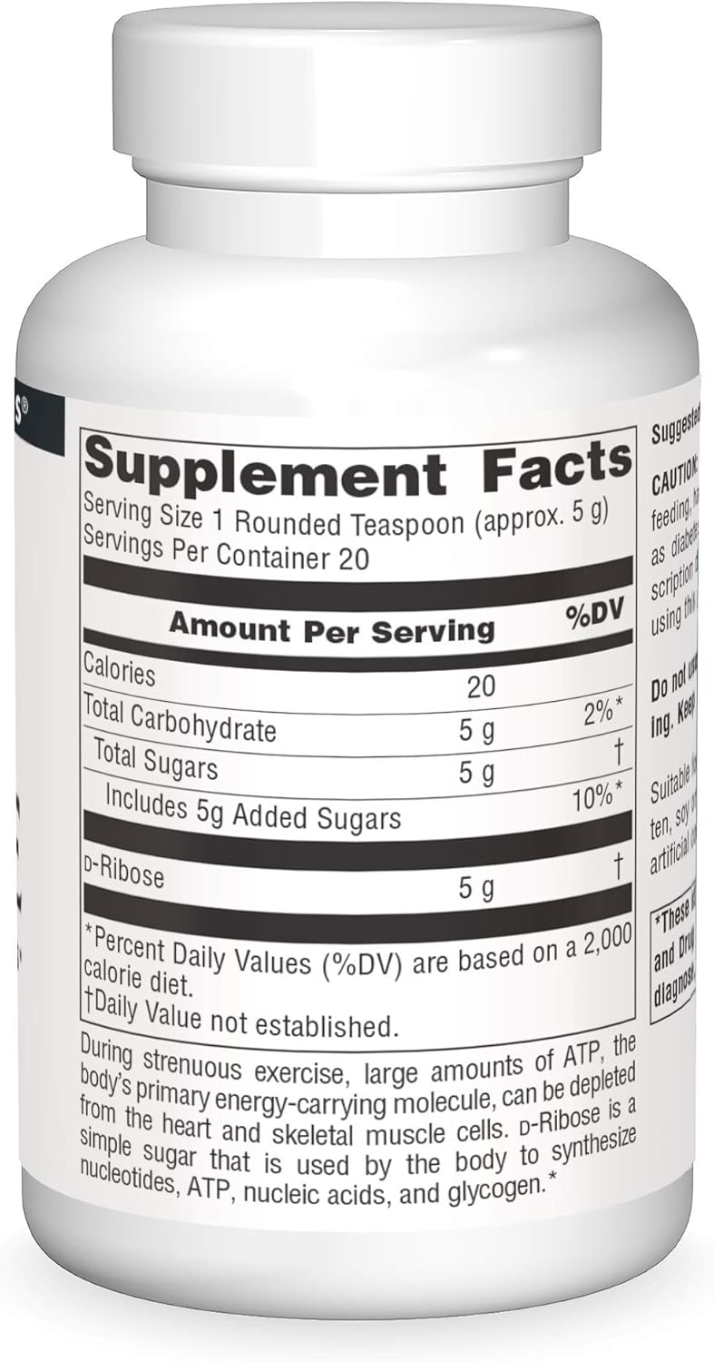 Source Naturals D-Ribose Powder - Boosts ATP Energy Levels - 100 Grams - BoostGo Australia