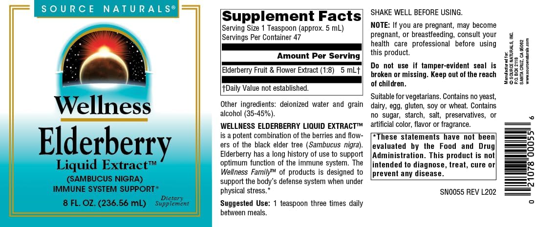 Source Naturals Elderberry Liquid Extract - Immune System Support - Sambucus Nigra - 8 fl oz