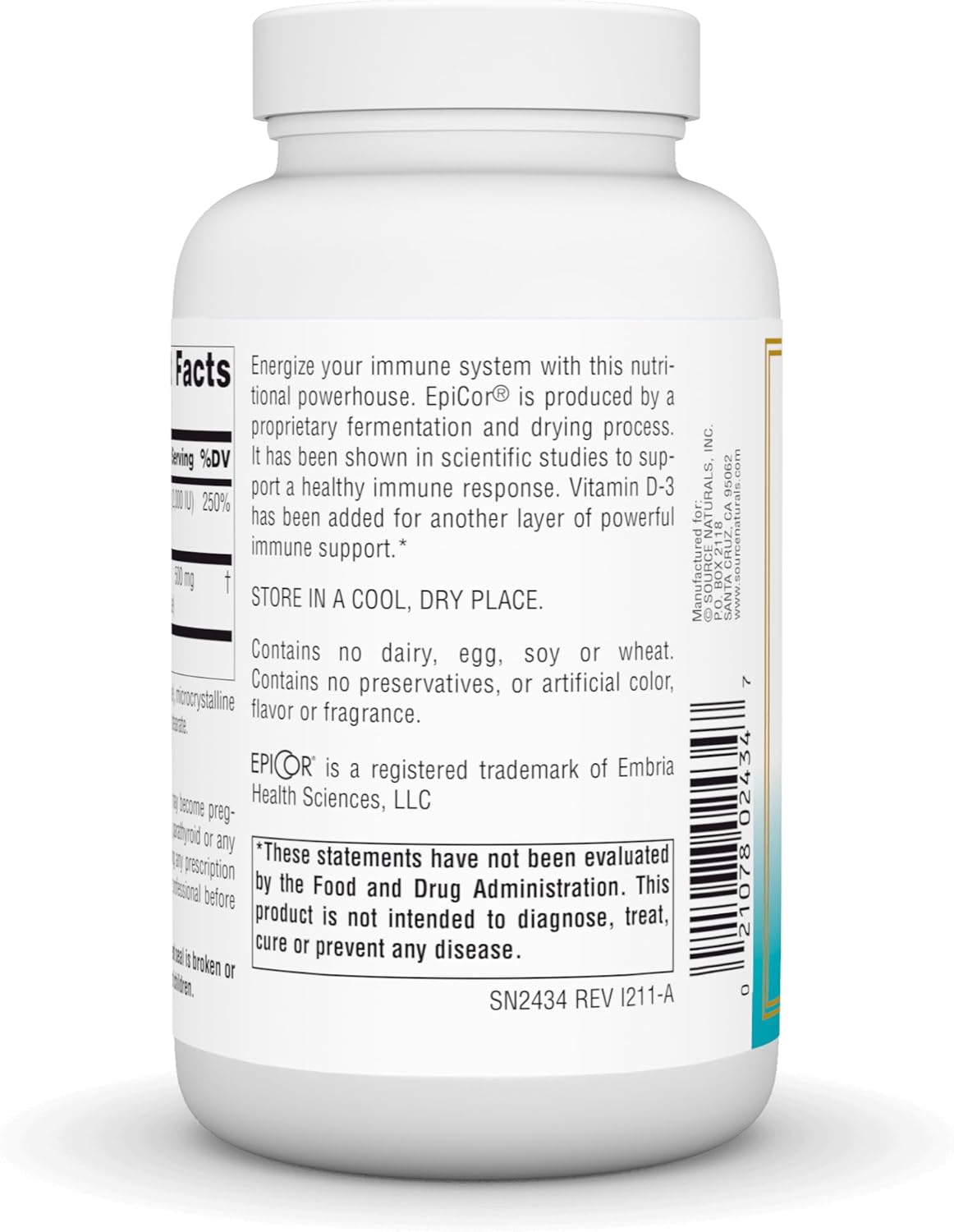 Source Naturals EpiCor with Vitamin D-3 Capsules for Stronger Immune System - 120 Count