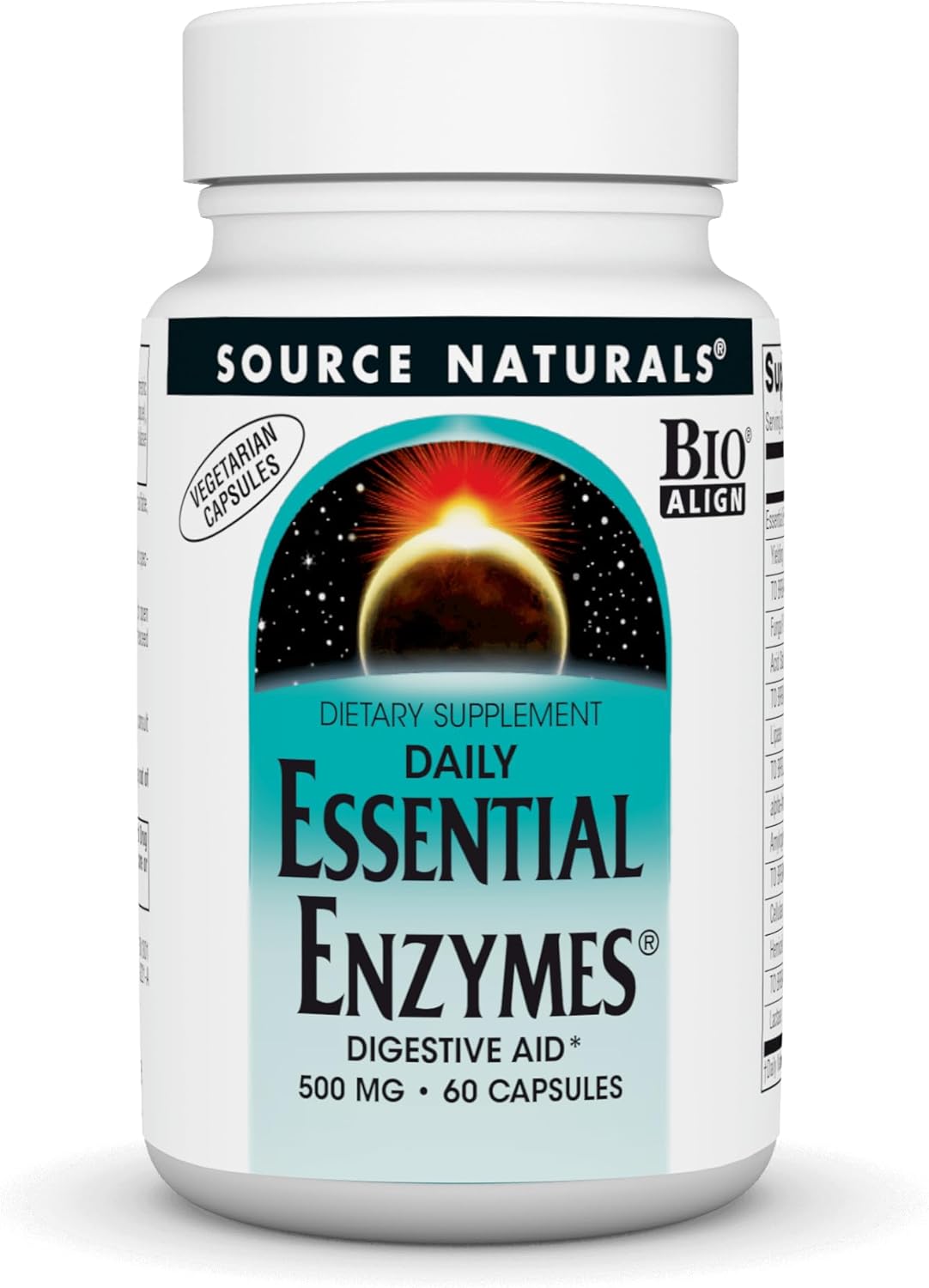 Source Naturals Essential Enzymes 500mg Supplement for Digestive Health & Immune Support - 60 Vegetarian Capsules