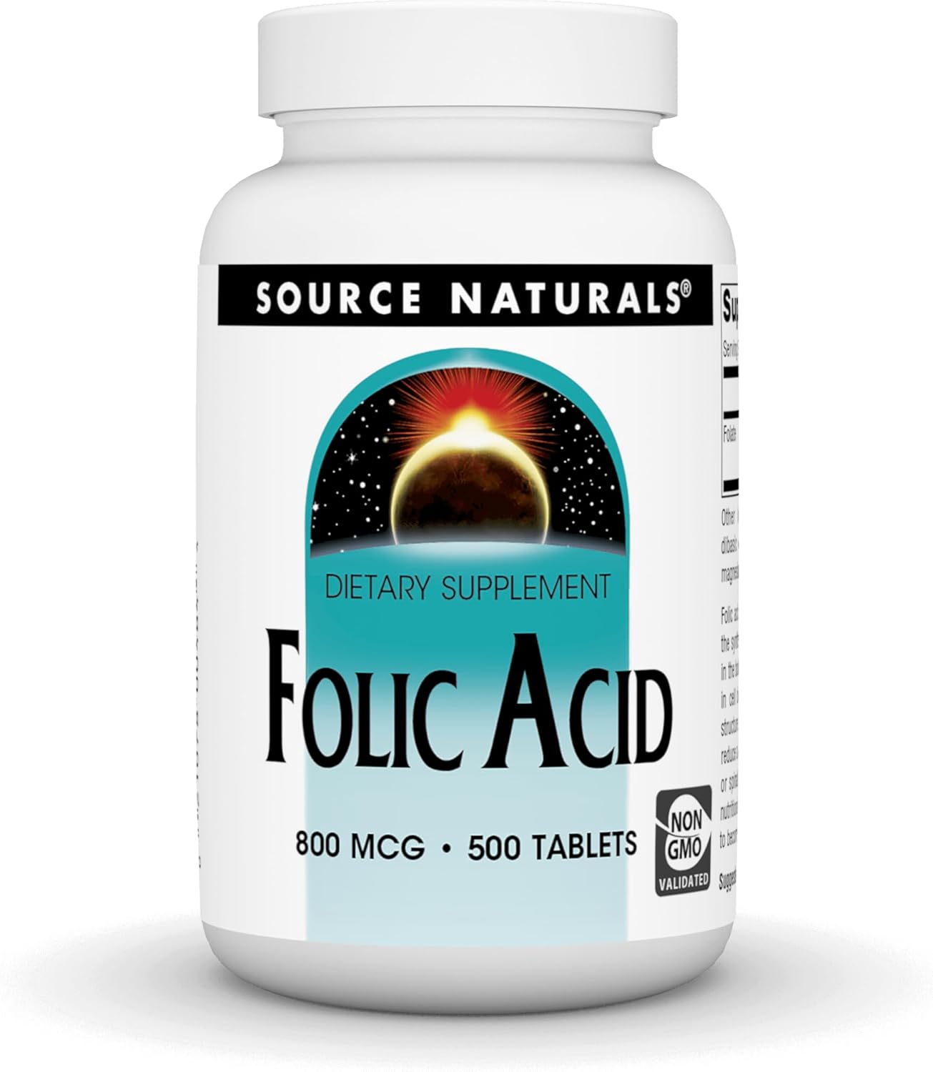 Source Naturals Folic Acid 800 mcg - 500 Tablets for Healthy Pregnancy Support
