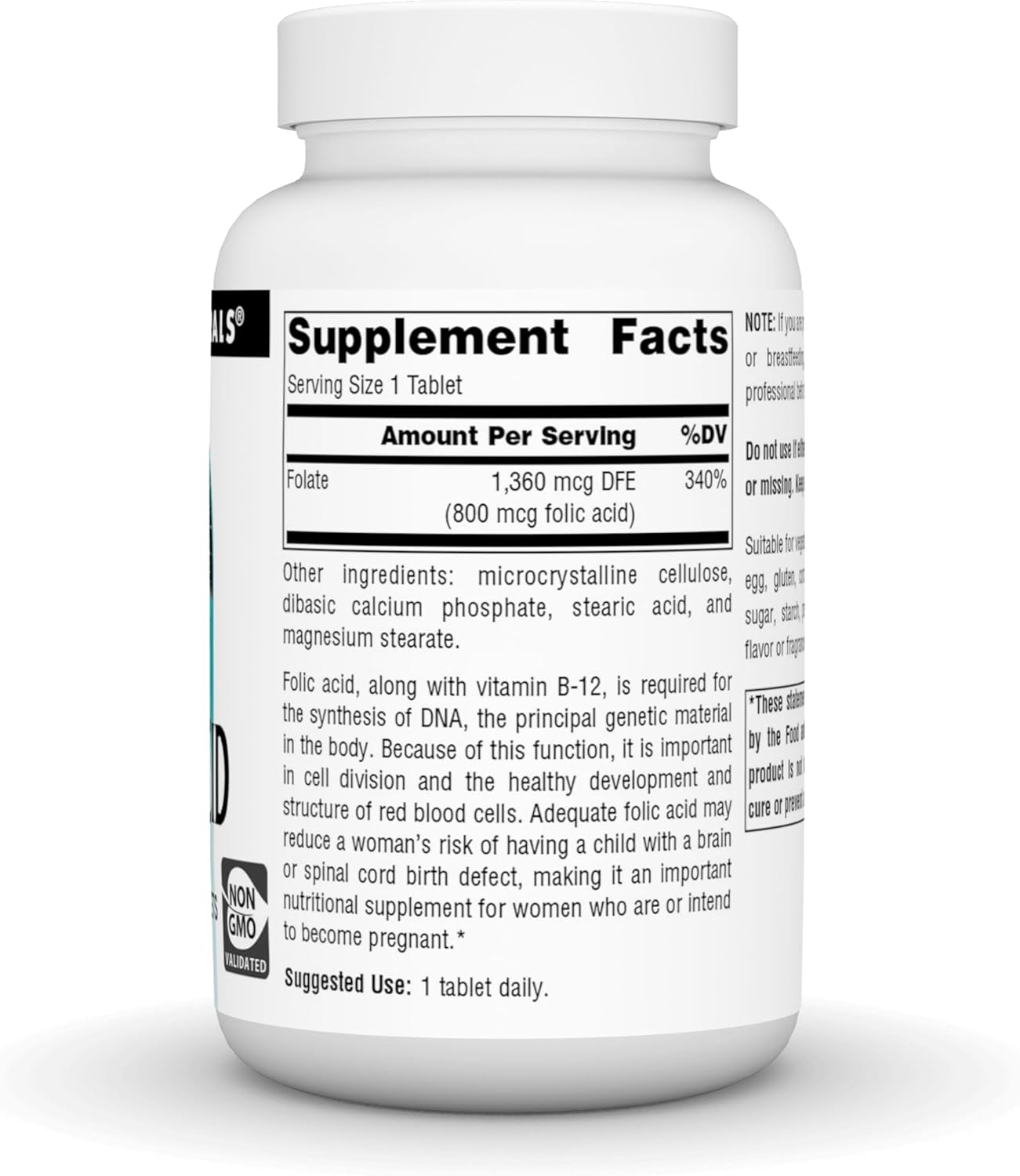 Source Naturals Folic Acid 800 mcg - 500 Tablets for Healthy Pregnancy Support