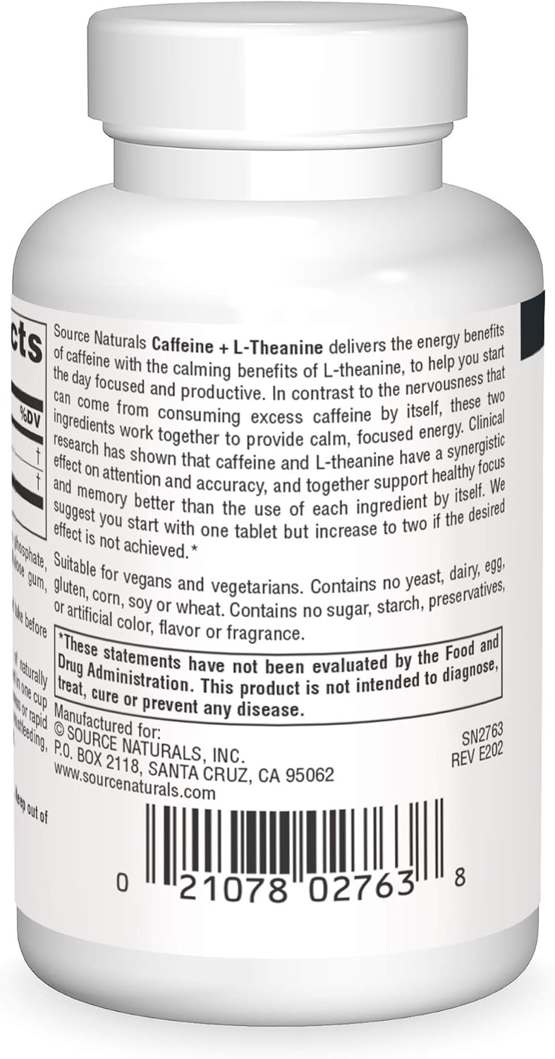 Source Naturals Green Tea Energy and Focus Support - 60 Tablets with Caffeine and L-Theanine - BoostGo Australia