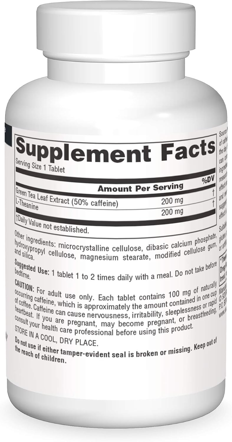 Source Naturals Green Tea Energy and Focus Support - 60 Tablets with Caffeine and L-Theanine - BoostGo Australia