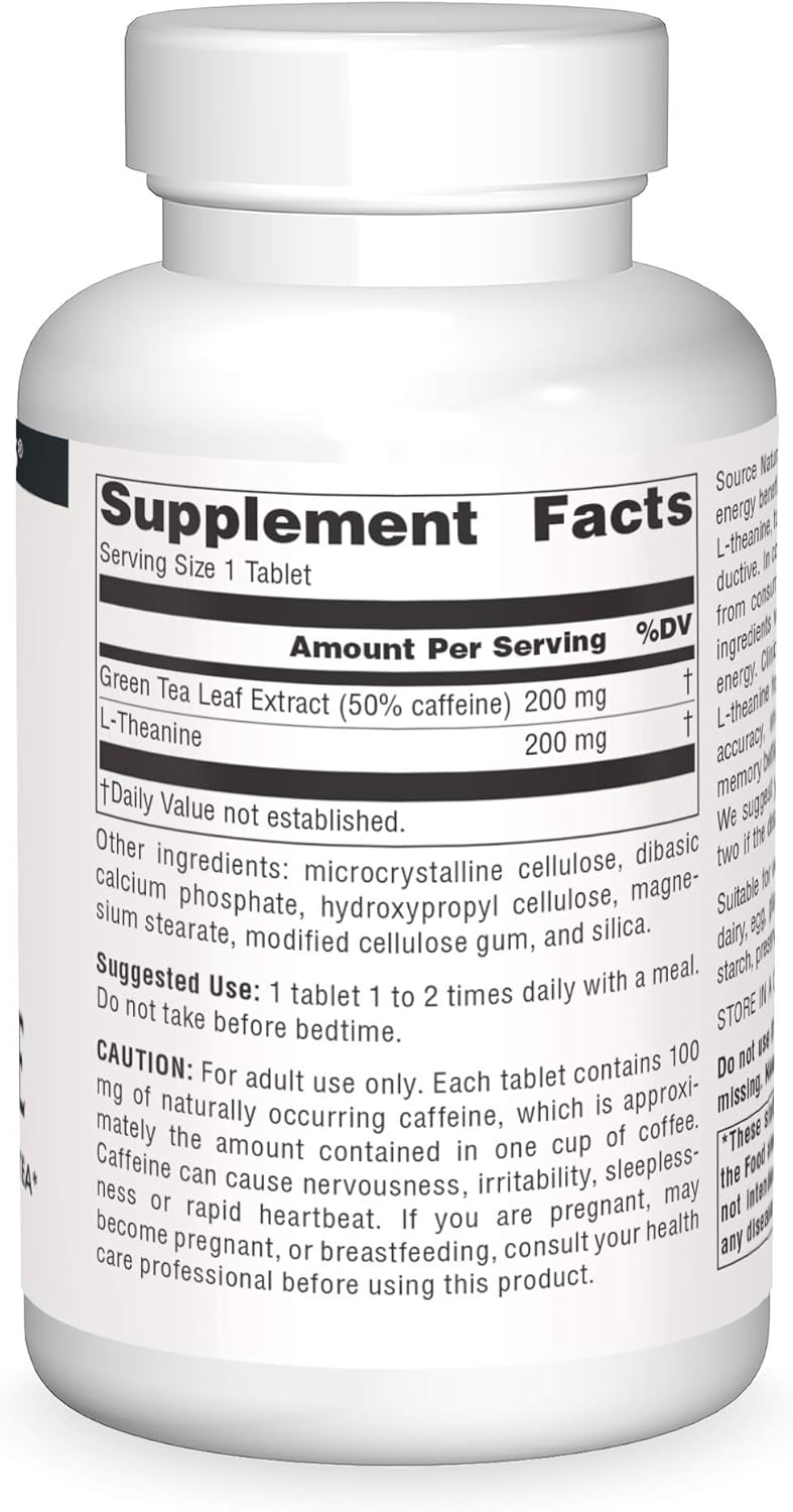 Source Naturals Green Tea Energy and Focus Support Supplement with Caffeine and L-Theanine - 240 Tablets - BoostGo Australia