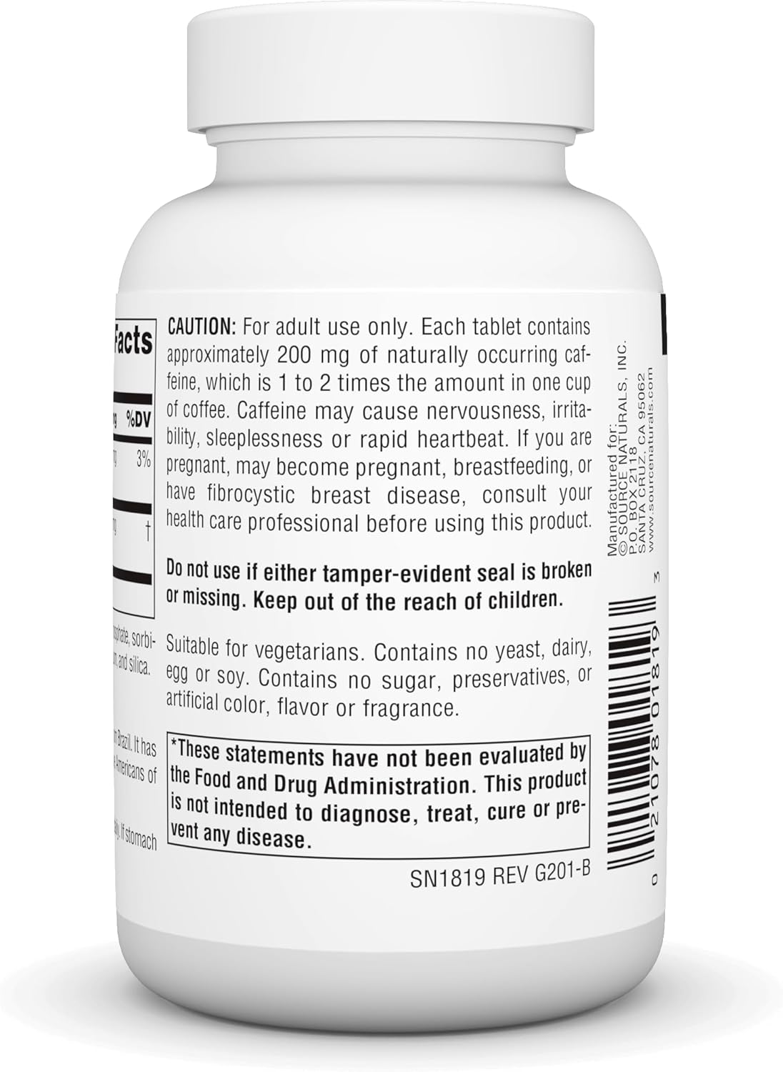 Source Naturals Guarana Energizer 900mg Dietary Supplement for Long Lasting Energy - 60 Tablets