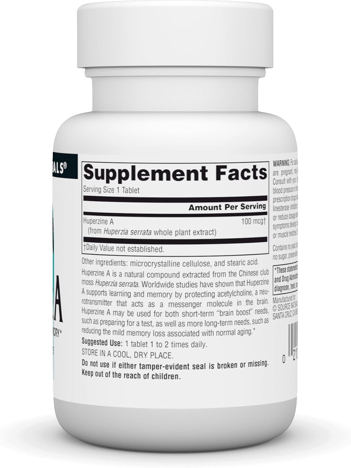 Source Naturals Huperzine A Supplement for Cognitive Function - 100 mcg, 60 Tablets