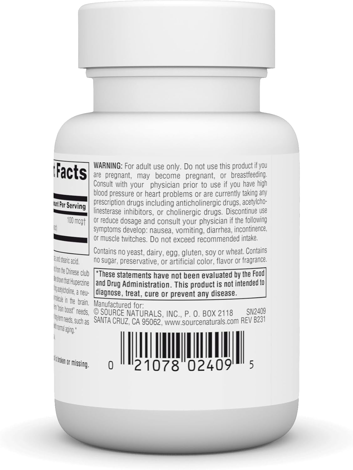 Source Naturals Huperzine A Supplement for Cognitive Function - 100 mcg, 60 Tablets