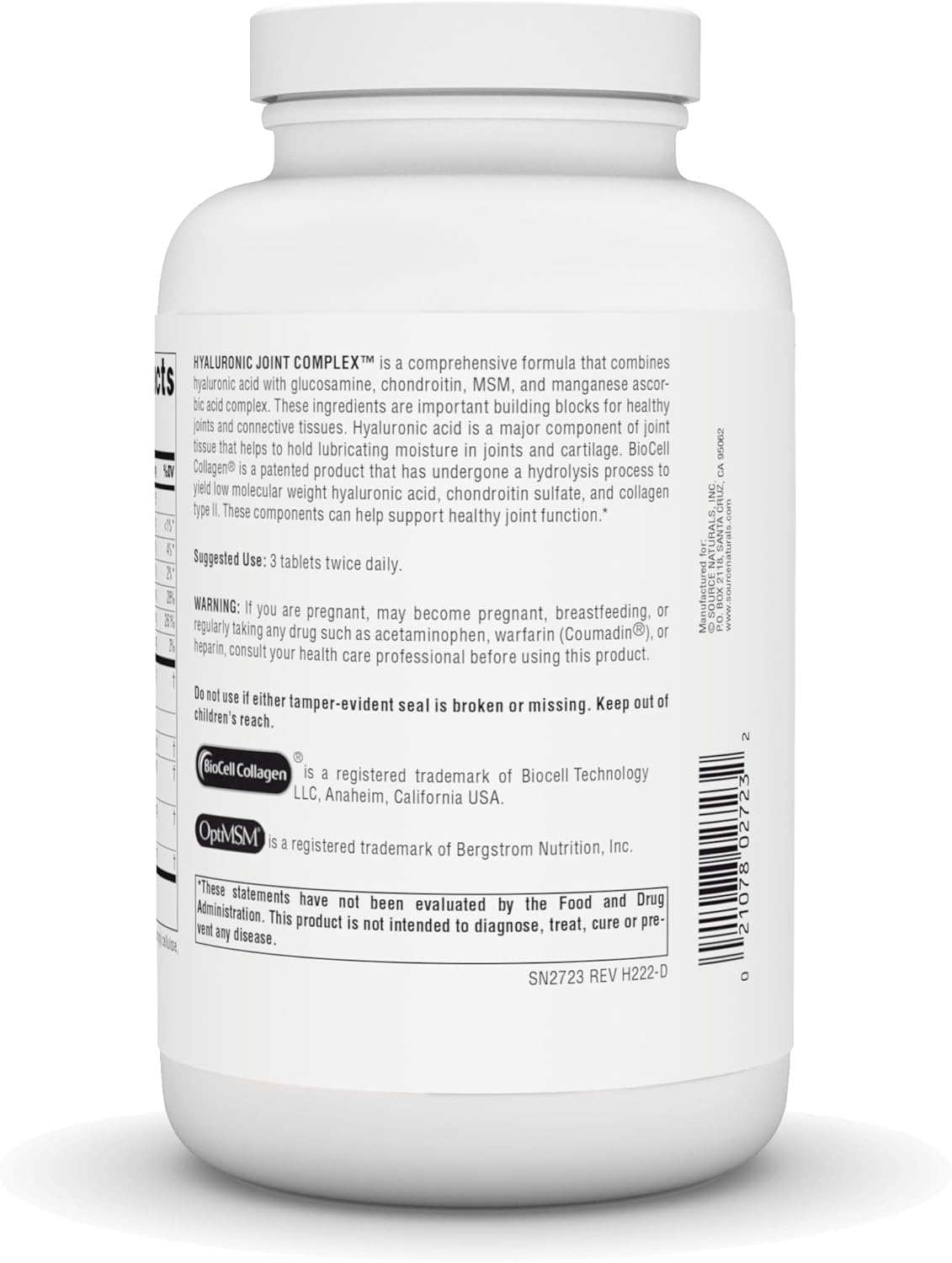 Source Naturals Hyaluronic Joint Complex with Glucosamine, Chondroitin & MSM Extra Strength - 240 Tablets