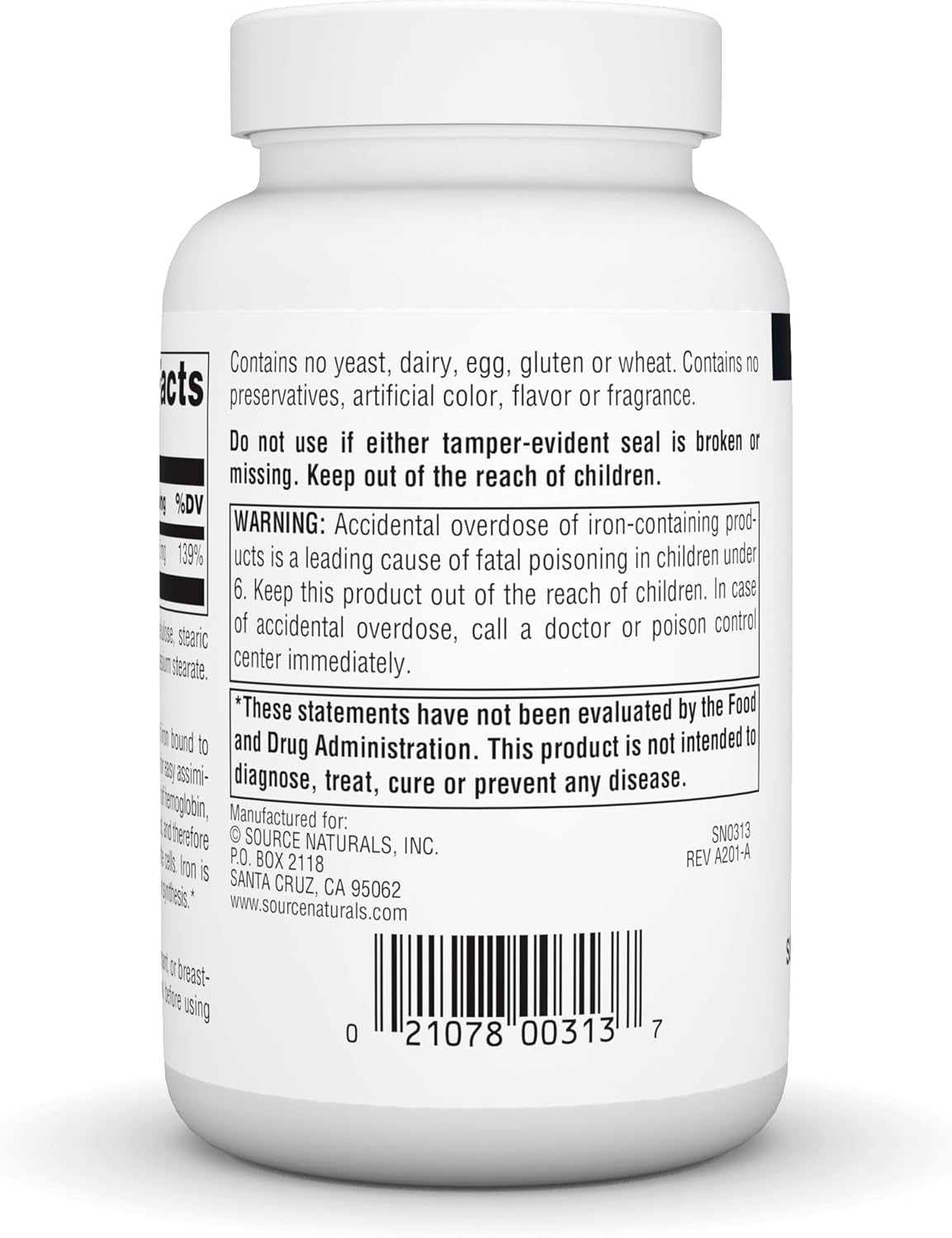 Source Naturals Iron Amino Acid Chelate Supplement for Energy Production - 250 Tablets