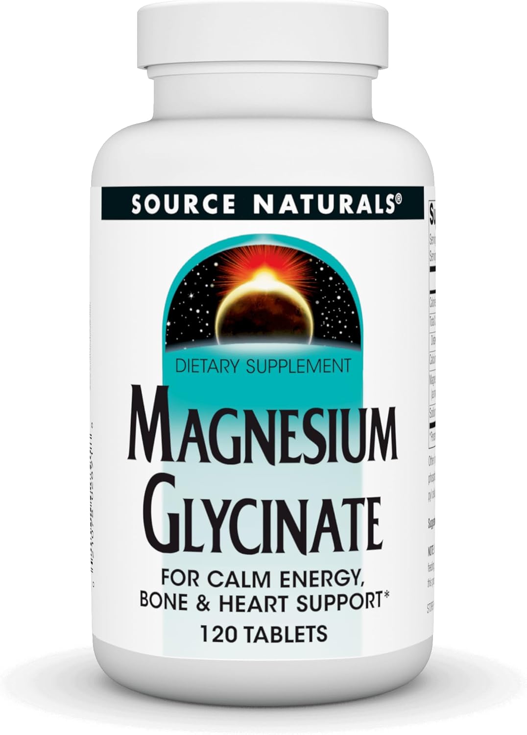 Source Naturals Magnesium Glycinate Tablets - 200mg for Calm Energy, Bone & Heart Health - 120 Count