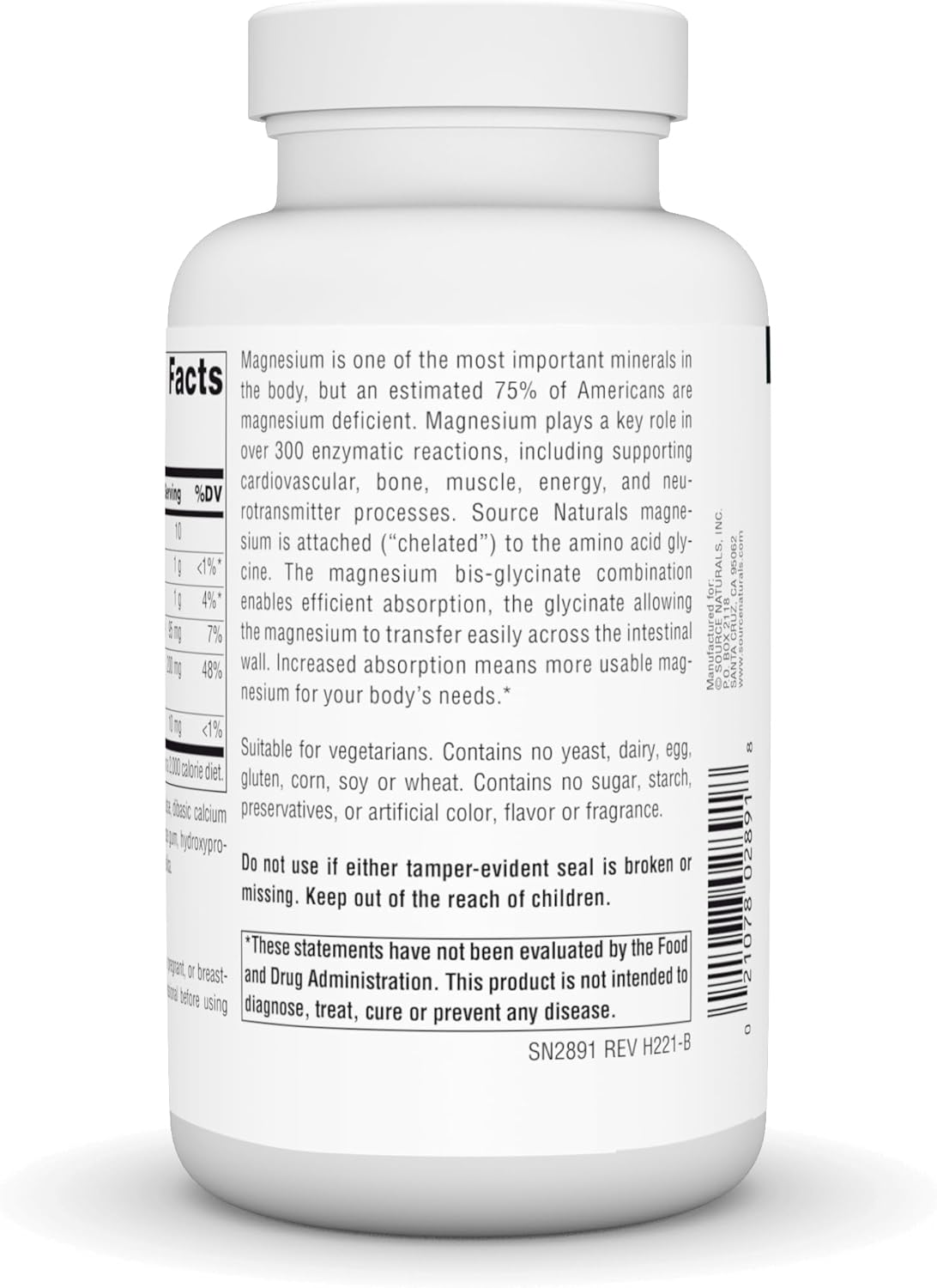 Source Naturals Magnesium Glycinate Tablets - 200mg for Calm Energy, Bone & Heart Health - 120 Count