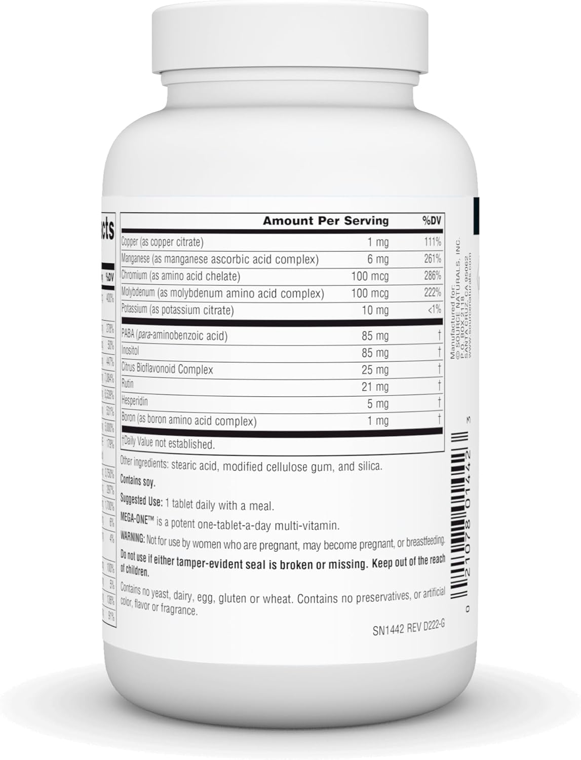 Source Naturals Mega-One Multi-Vitamin & Mineral Supplement (Iron-Free) - 90 Tablets