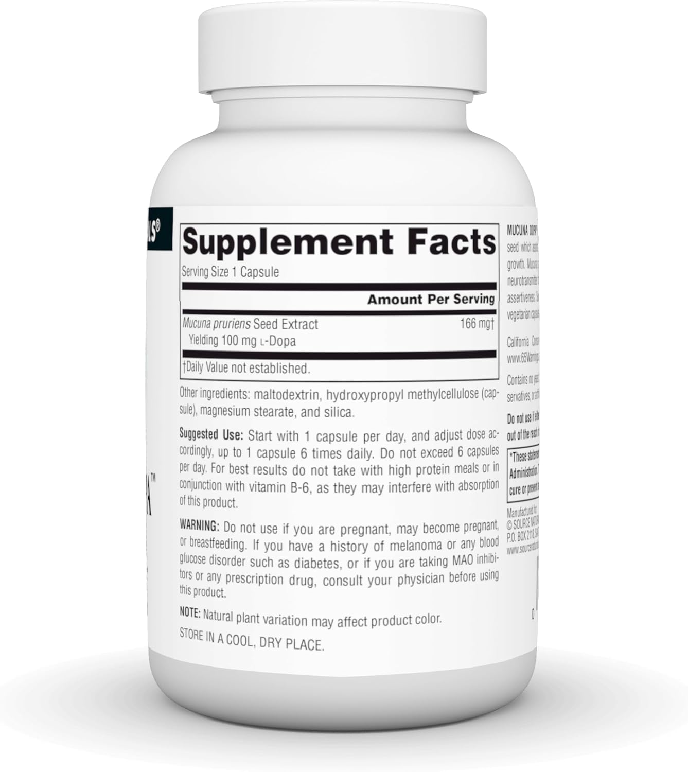 Source Naturals Mucuna Dopa Vegetarian Capsules - 100 mg, 120 Count - Promotes Mood and Performance Support