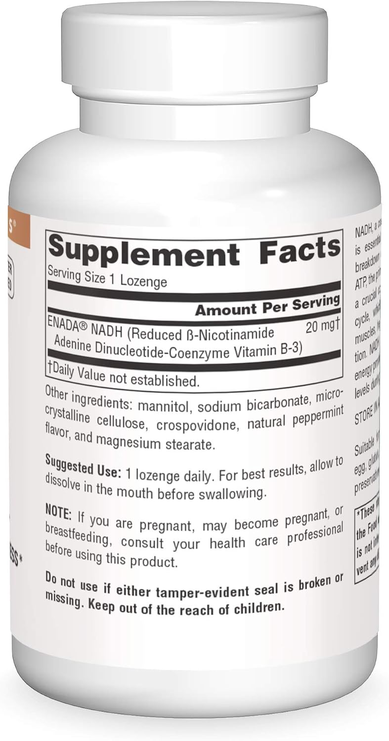 Source Naturals NADH 20mg Lozenges for Energy and Mental Alertness - 10 Count