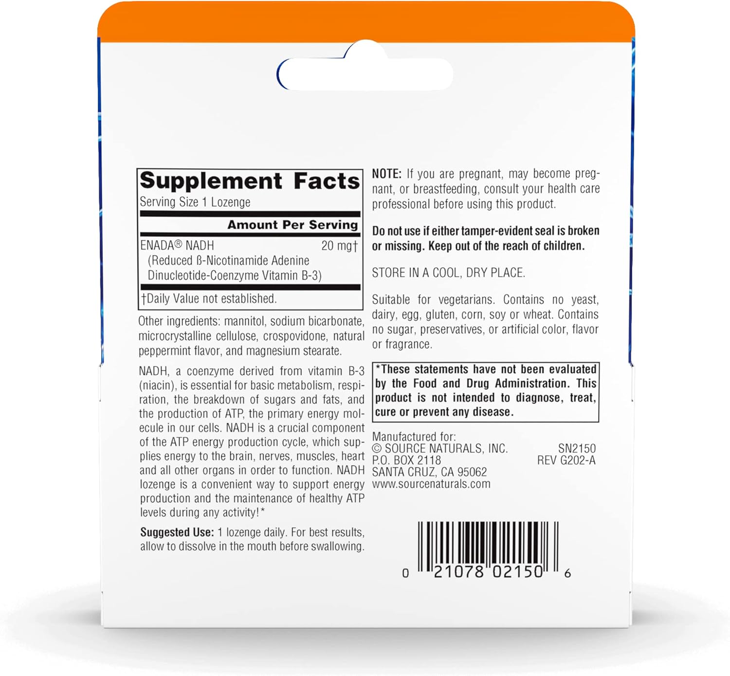 Source Naturals NADH 20mg Lozenges for Energy and Alertness - 30 Count